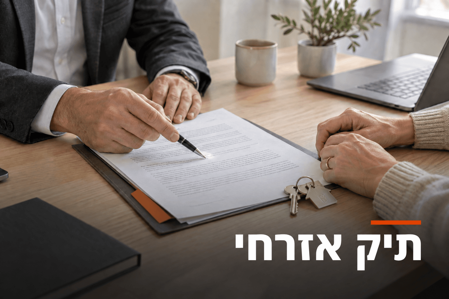 תיק אזרחי — דיון בחוזה לצד מפתחות דירה, תמונת המחשה